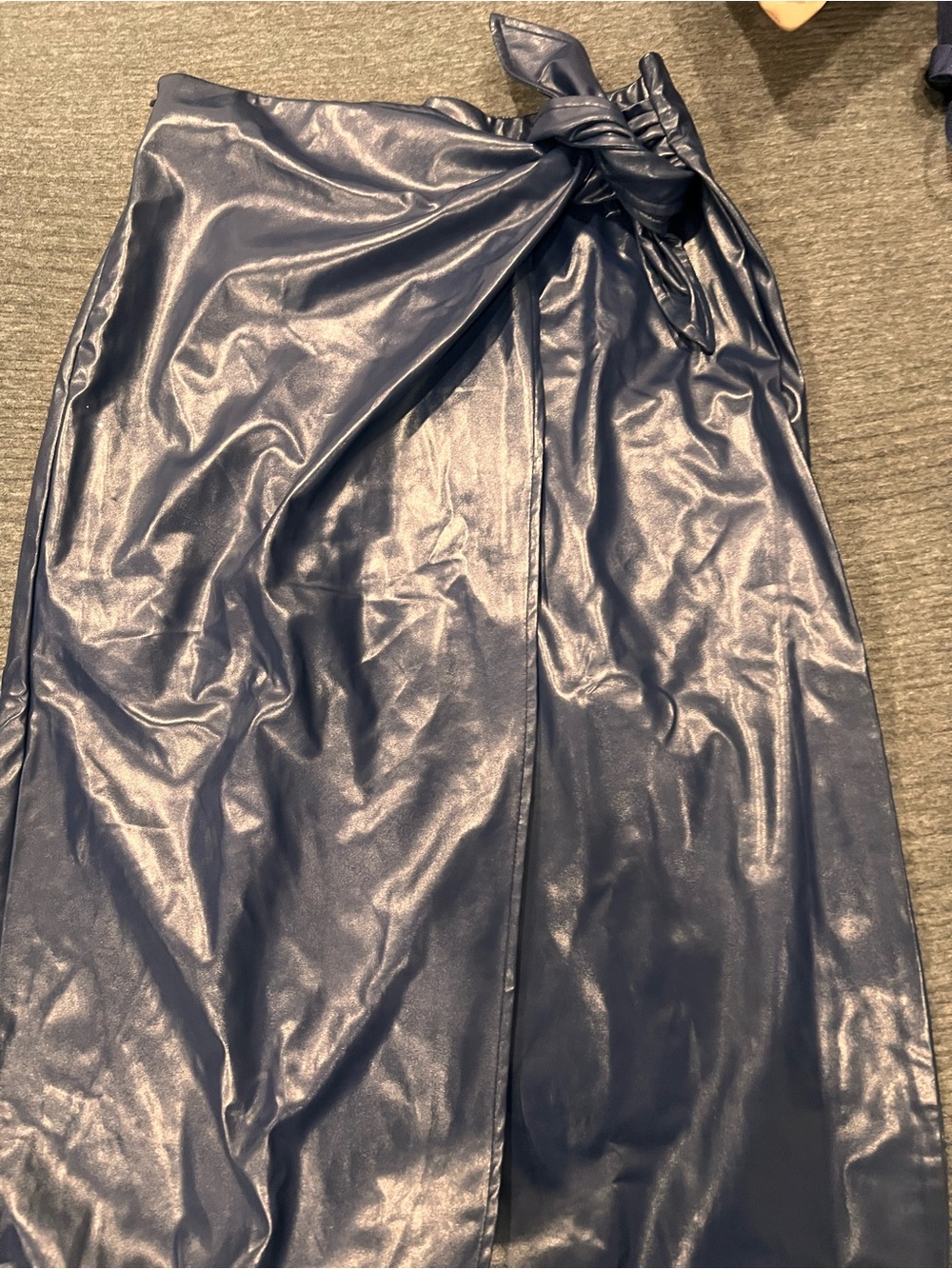 Sleek Navy Tie-Waist Faux Leather Maxi Skirt
